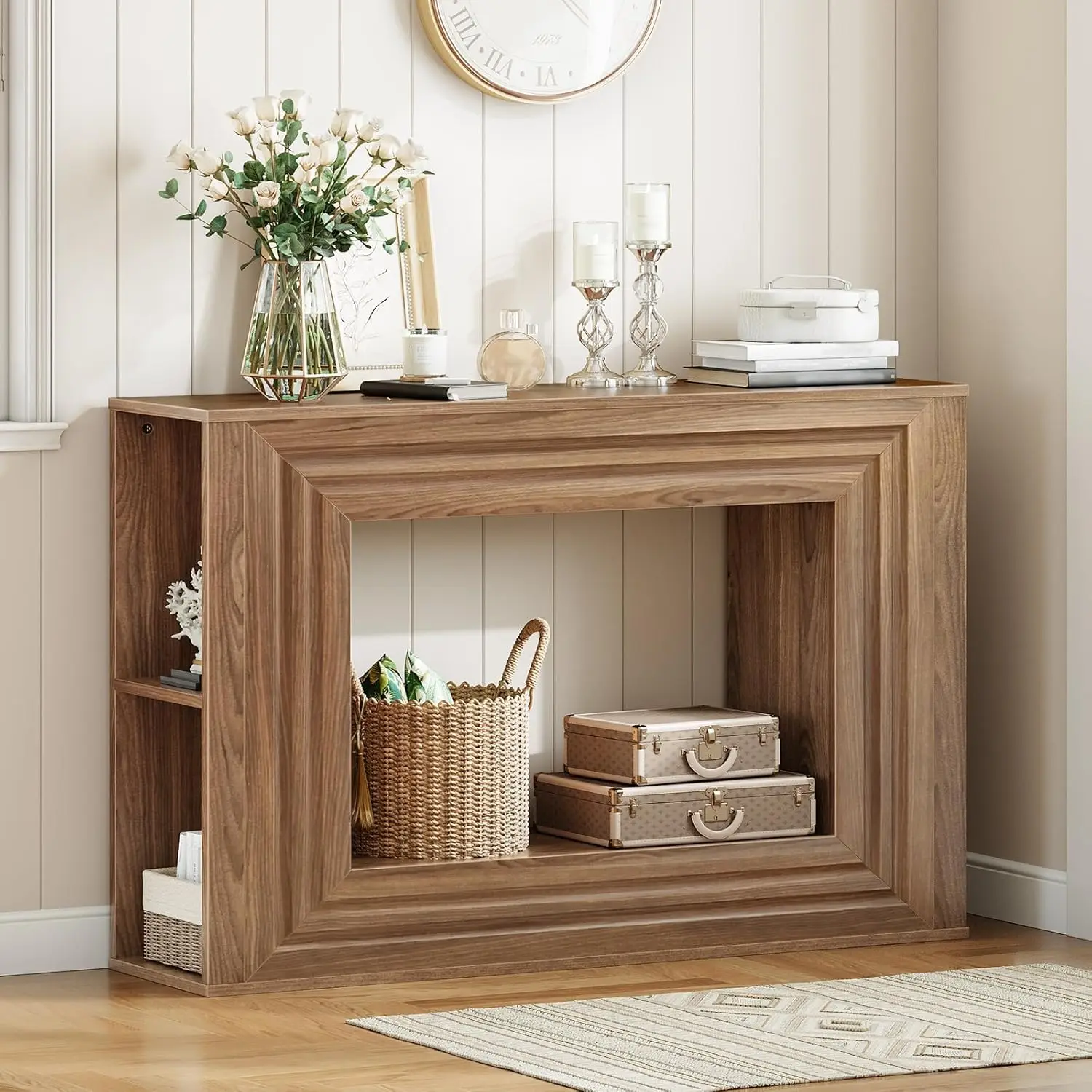 طاولة وحدة التحكم في المزرعة، طاولة المدخل مقاس 43.3 بوصة، طاولة الأريكة، رفوف تخزين جانبية لطاولة الأريكة، طاولة مميزة للمدخل #1