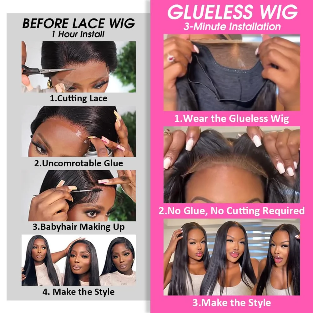 4x6  5x5 Glueless Wig Human Hair Wig Ready To Wear HD Lace Wig Straight Pre Cut Glueless PrePlucked Human Wig For Black Women