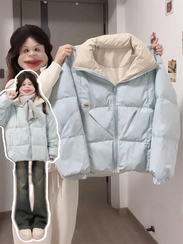 

Женская теплая хлопковая куртка в корейском стиле: простая, универсальная, с воротником-стойкой, в стиле ретро, с цветовыми блоками, свободного кроя