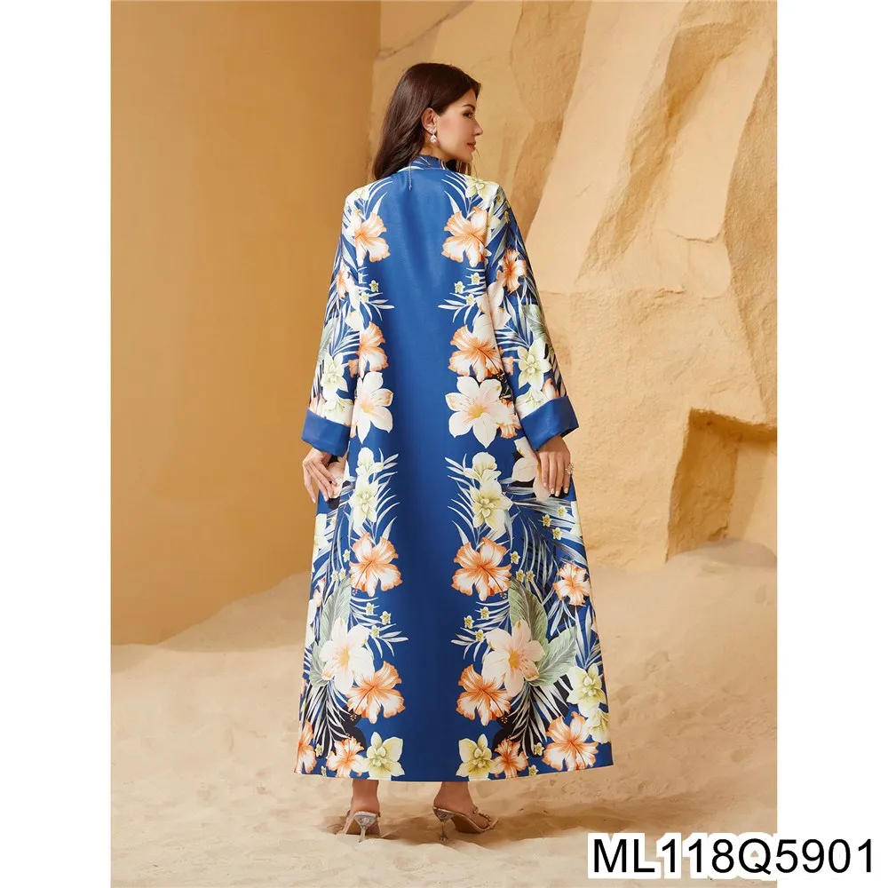 

Новый ближневосточный мусульманский женский халат с принтом 2025 года и платье Джалабия в европейском и американском стиле ML118Q59