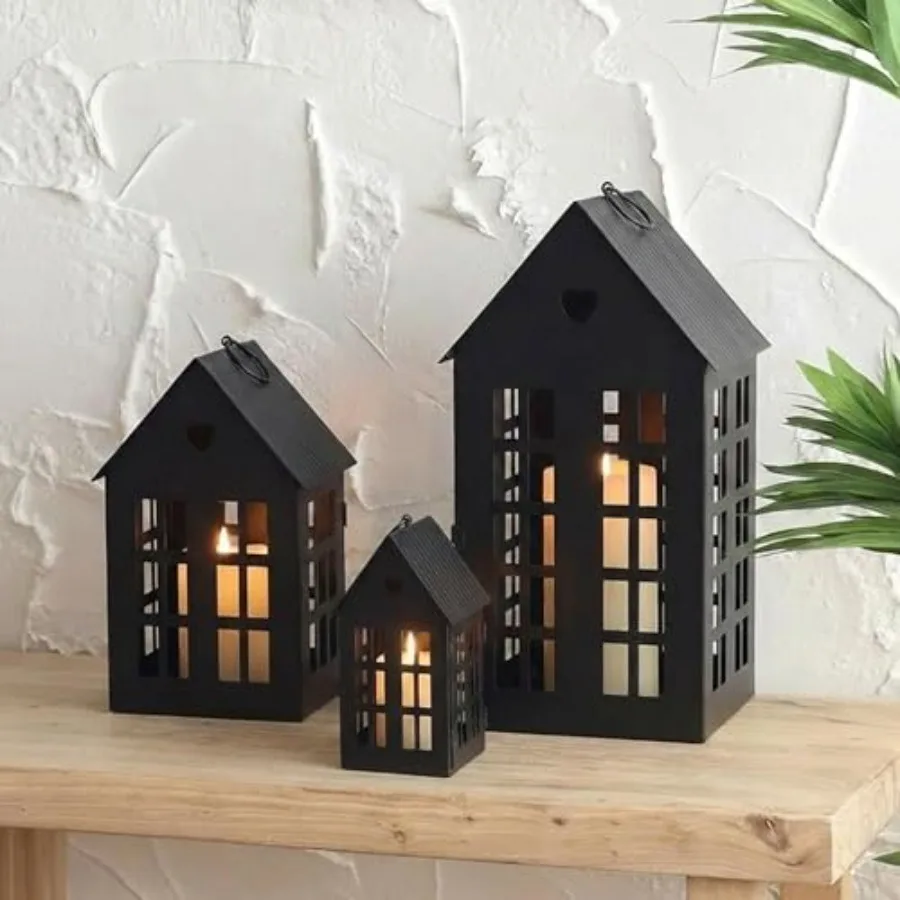 

Set of 3 Decorative Hanging Lanterns 13.5"and9.5"and5.5" H Gothic Street Town House Village Decor Candle Holders for Home Garde