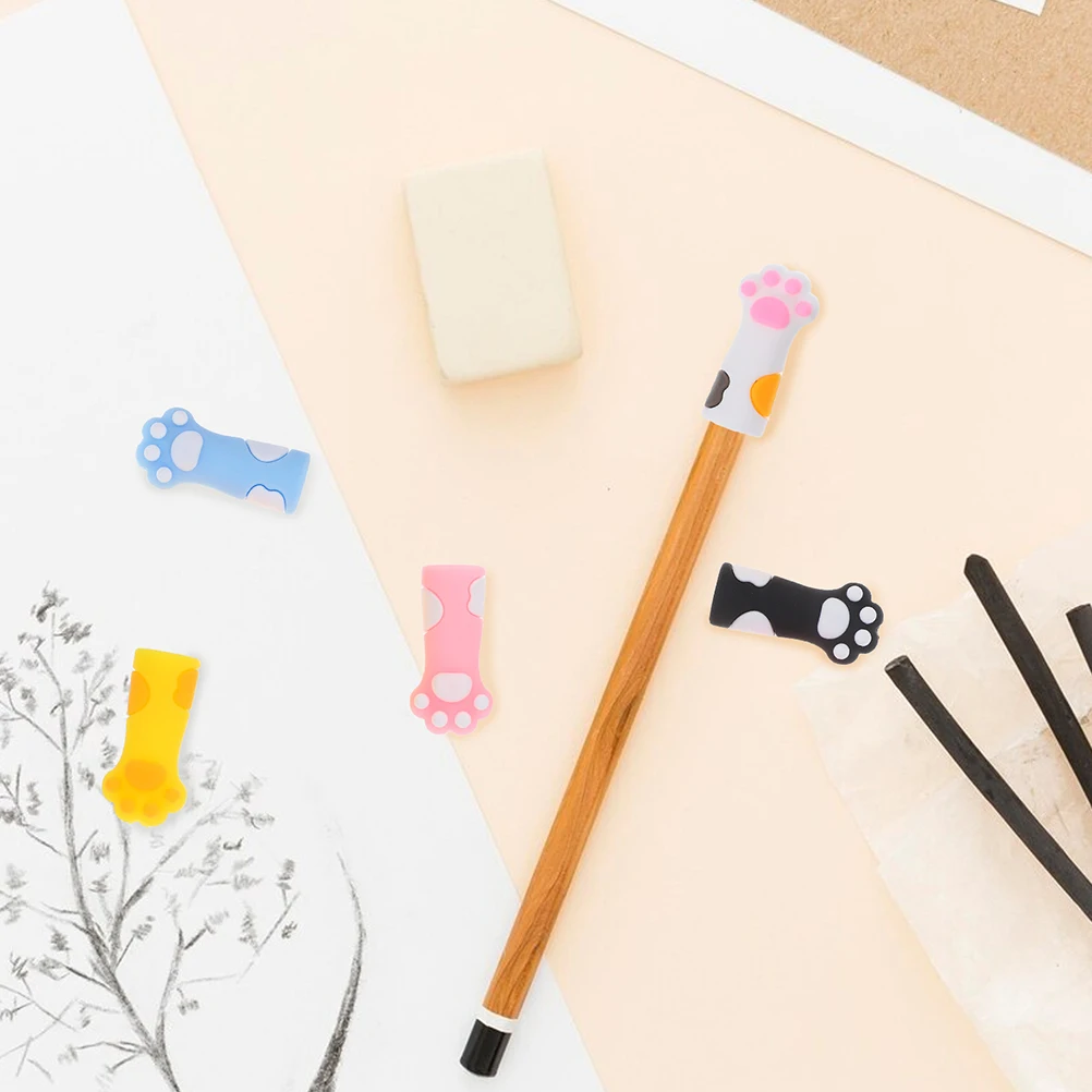12 قطعة غطاء لطيف حامي القط باو سيليكون قبعات قلم رصاص تلميح غطاء الكرتون اللوازم المدرسية الزخرفية