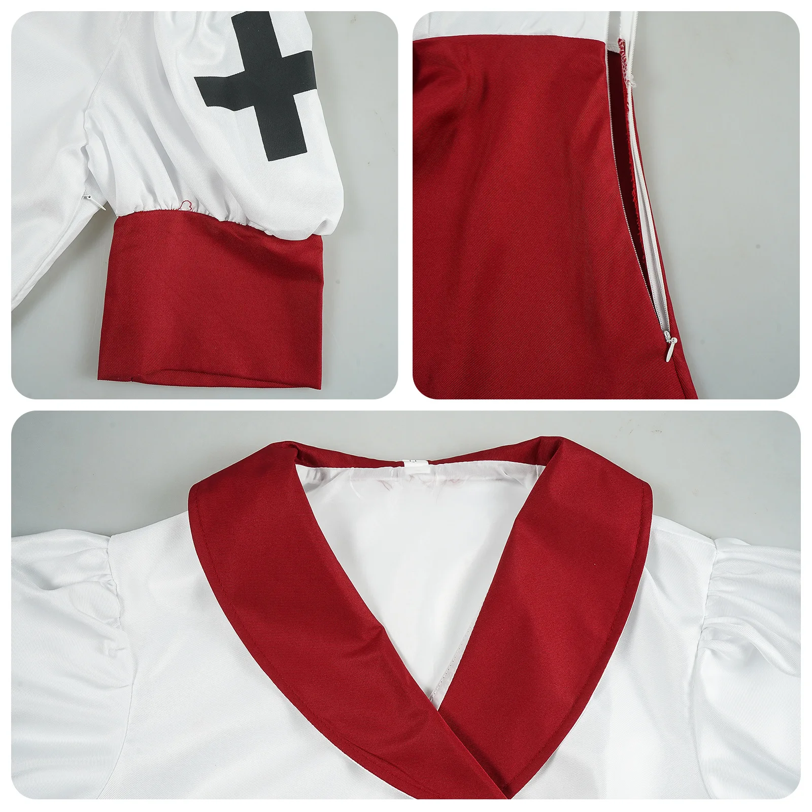 Tema do jogo enfermeira cosplay colheitadeira vermelho branco vestido de luxo traje halloween carnaval festa cruz chapéu