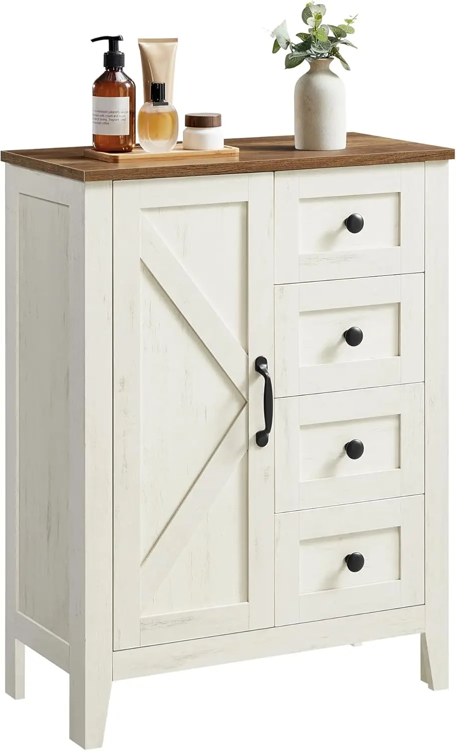 

Шкаф для хранения в стиле фермерского дома с 4 ящиками, регулируемой полкой, белый, в деревенском стиле, отдельно стоящий органайзер для ванной или любой комнаты