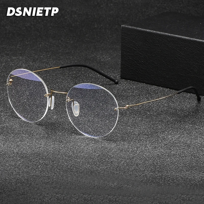 

Vintage Titanium Alloy Rimless Glasses Frame Men 2023 Round Prescription Myopia Frameless Eyeglasses Women Luxury Brand Eyewear