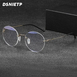 Vintage Titanium Alloy Rimless Glasses Frame Men 2023 Round Prescription Myopia Frameless Eyeglasses Women Luxury Brand Eyewear