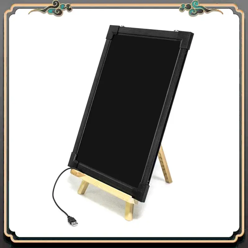 ASMA-Dry Erase LED Board 30X40cm Erasable Writing Message Drawing Sign Board With Markers Wood Bracket For Home US Plug