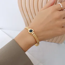 Woman Bijoux 18K Gold Plated Surgical Steel Back To Rome Love Letter Bracelet Roman Numeral Bangle