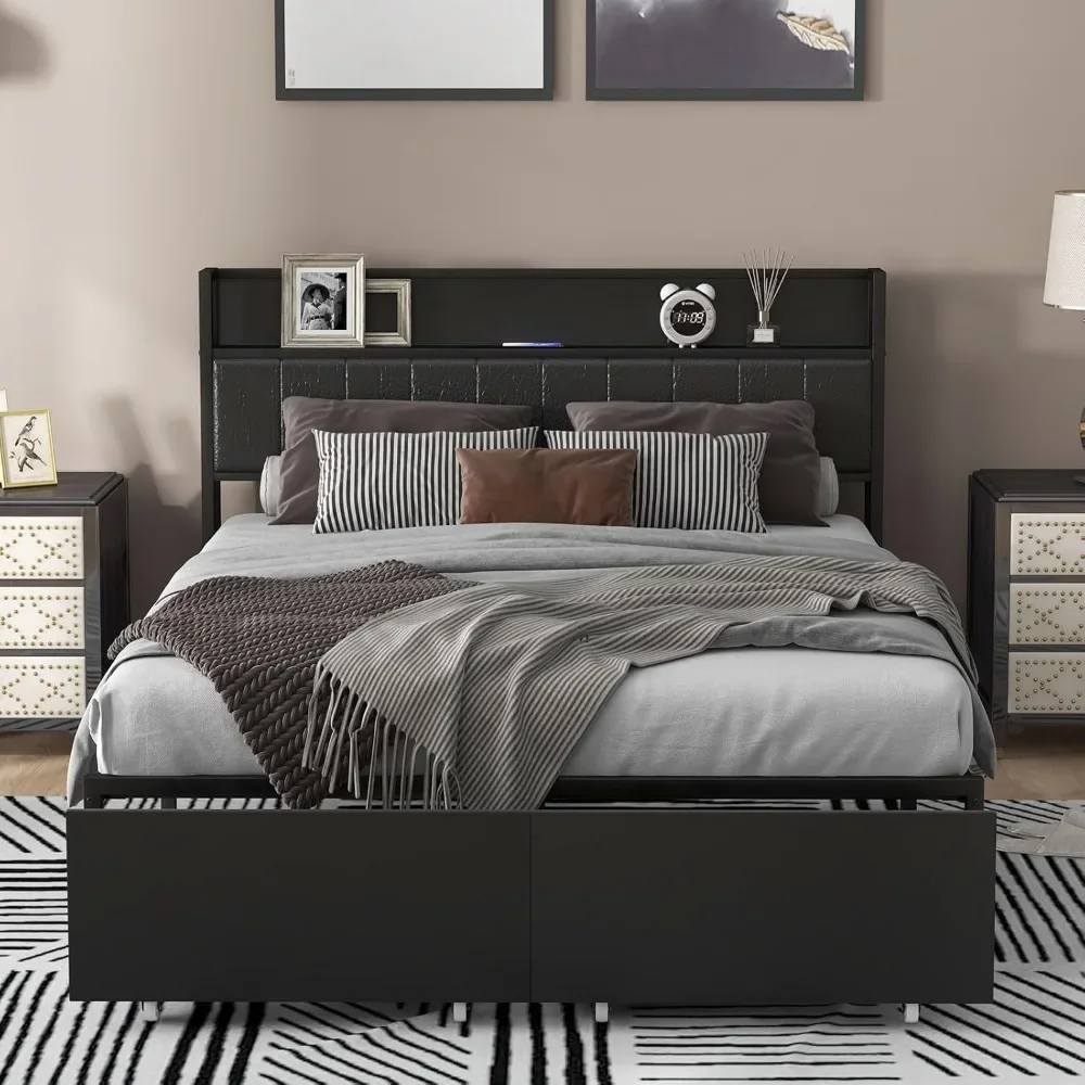 

Bed Frame Queen Size with Headboard and Storage Drawers, Ideal for Bedroom, Guest Room, Apartment, Modern Platform Bed Frame