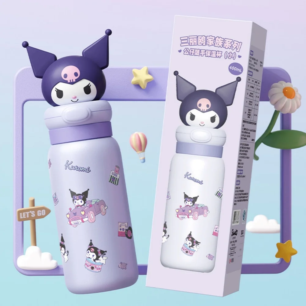 أنيمي سانريو مرحبا كيتي الفولاذ المقاوم للصدأ كوب معزول kawayii كورومي ميلودي الكرتون 400 مللي الترمس القدح الفتيات هدايا عيد الميلاد