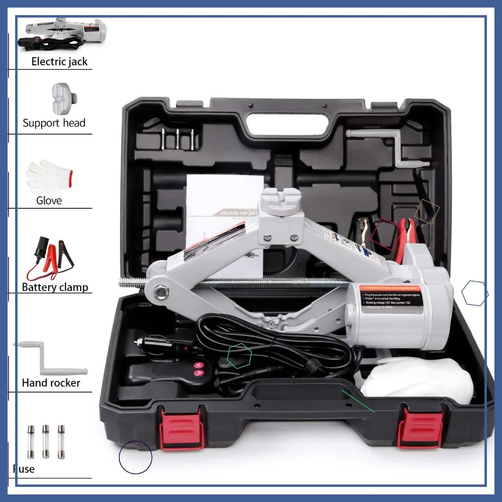 

2-тонный домкрат для электромобиля, 12 В, автоматический подъемный комплект для дорожного аварийного замены шин, инструмент для седанов, внедорожников