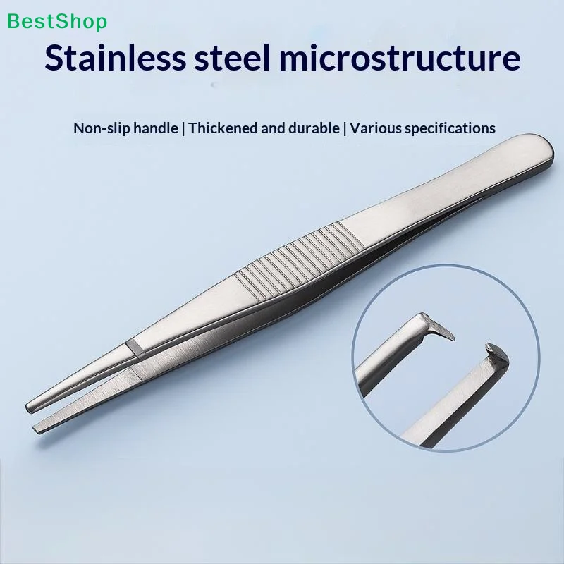 〔Y〕1Pcs Stainless Steel Toothed Tweezers Precise Grip 125/140mm Manipulate Silver Suturing Needle