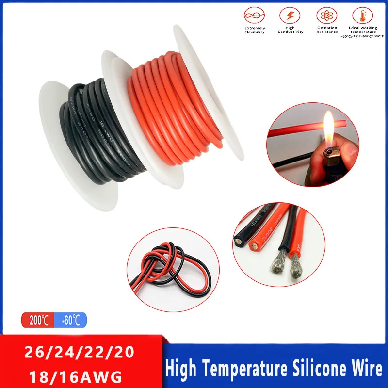 Red Black Silicone Wire 16/49 ft. per spool,Flexible Tinned Copper Wire 16awg 18awg 20awg 22awg 24awg For Automotive or DIY Kits