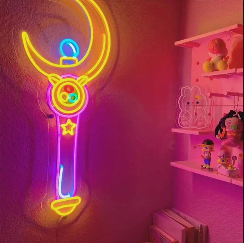 Moon Stick Neon Sign Anime Game Room Art Led Light Sailor Decoration