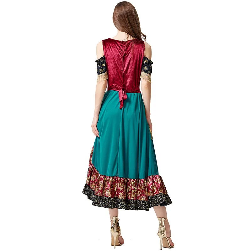 Flamenco Show Gypsy Dress for Girls Halloween Cosplay Princess Irregular Dress Children Waltz Tango Dance Bohemian Sequin Dress