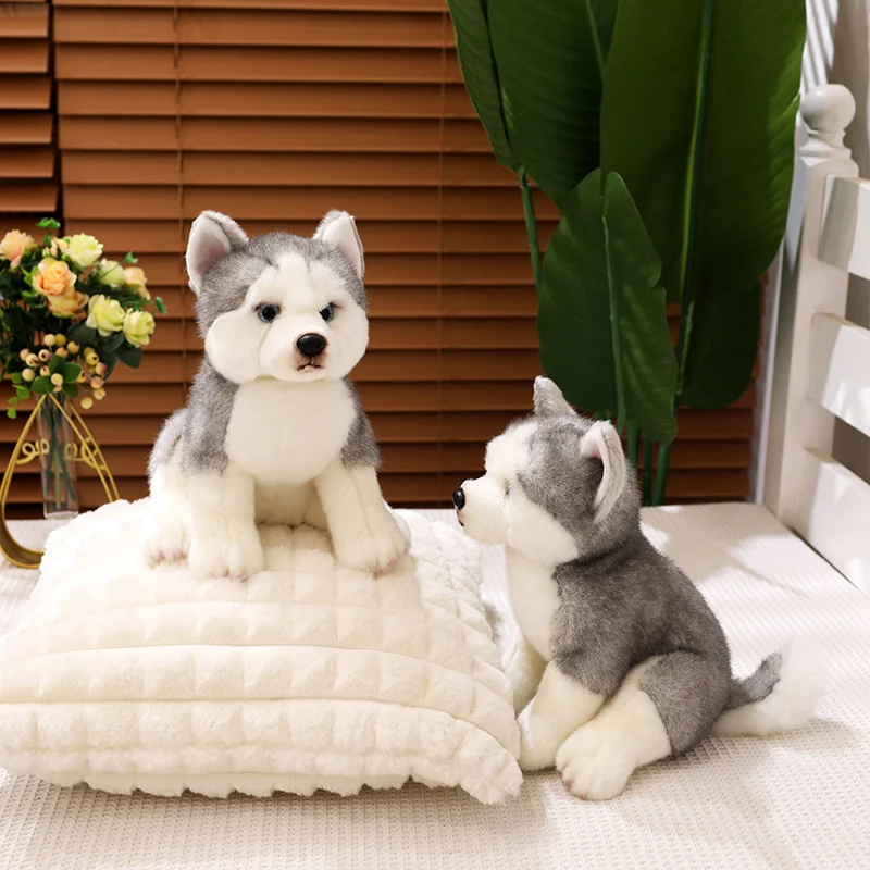 Simulation Reallife Siberian Husky Plush Toy Cute Stuffed Animal Kawaii Sitting Fluffly Husky Dog for Girls Kids Baby Gift Decor