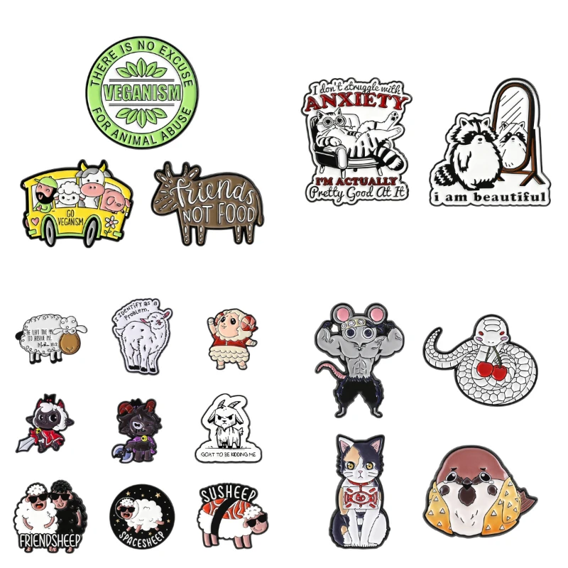 Humor Comedy Anime Movies Character Enamel Pins Cartoon Cow Sheep Raccoon Cat Mouse Snake Badge Jewelry Gifts for Friend