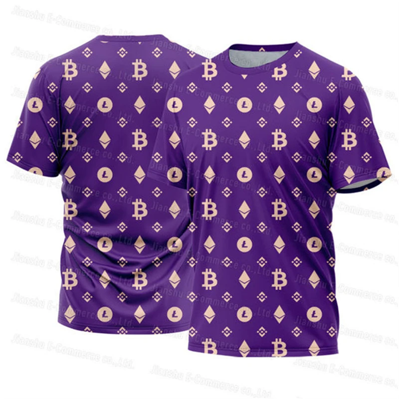 Fashion Bitcoin Graphic Men\'s T-shirt Summer Fashion Personalized Clothing Vacation Leisure Breathable Short Sleeve O-neck Top