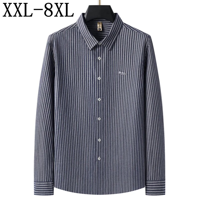 

8XL 7XL 6XL 2025 New Autumn Top Quality Business Office Striped Shirt Man Luxury 100% Cotton Mens Shirts Loose Menswear Clothing