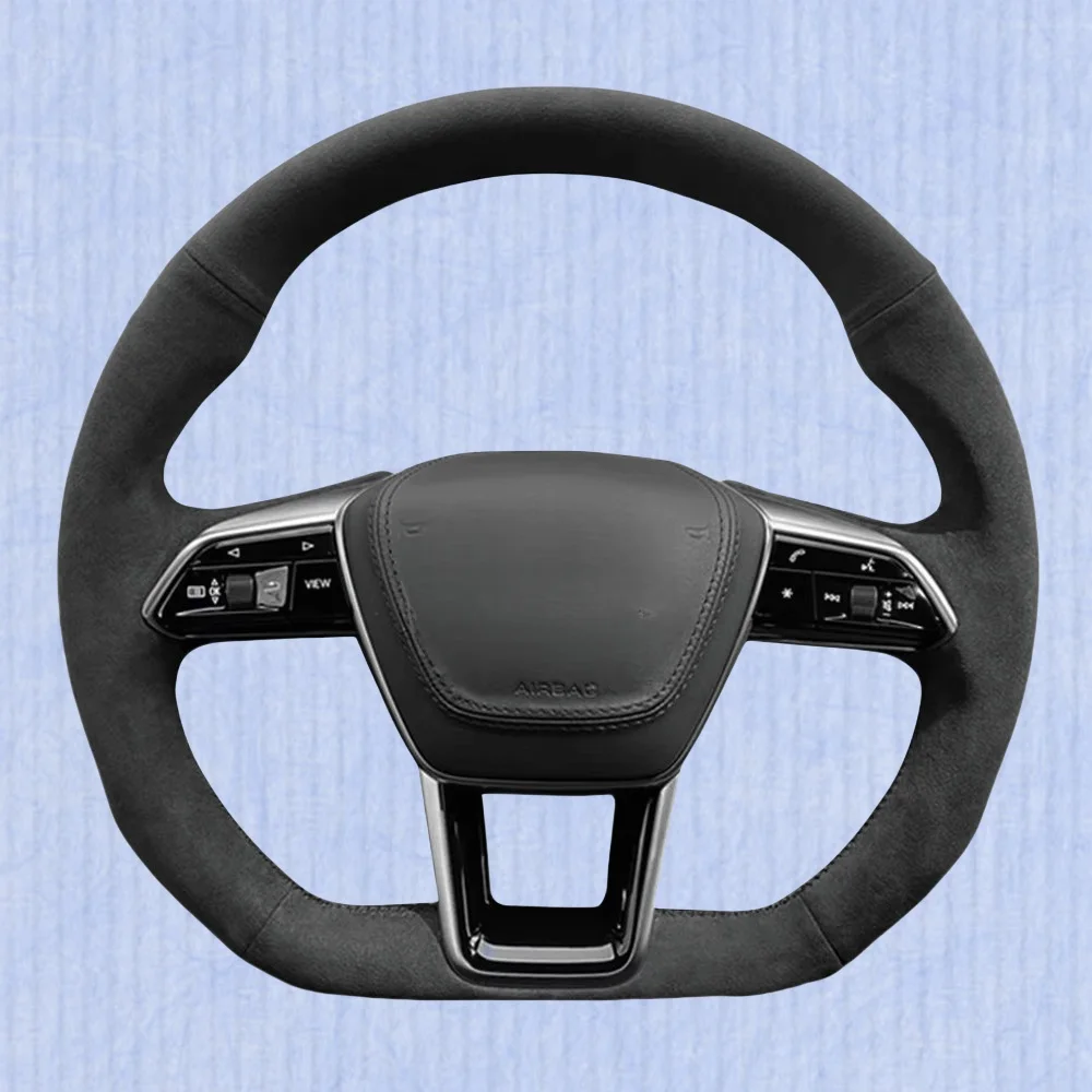 Capa de couro de camurça personalizada para volante de carro, para audi q3 2018-2019 q5 sq5 2017-2019 q7 sq7, acessório de carro trançado