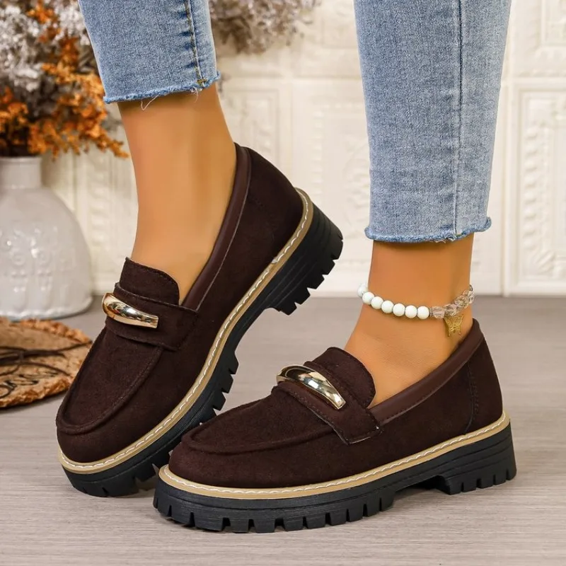 Women Comfortable Loafers Retro Large Size Vulcanize Shoes Spring/Autumn Casual Thick Heel Round Toe Sneakers for Women