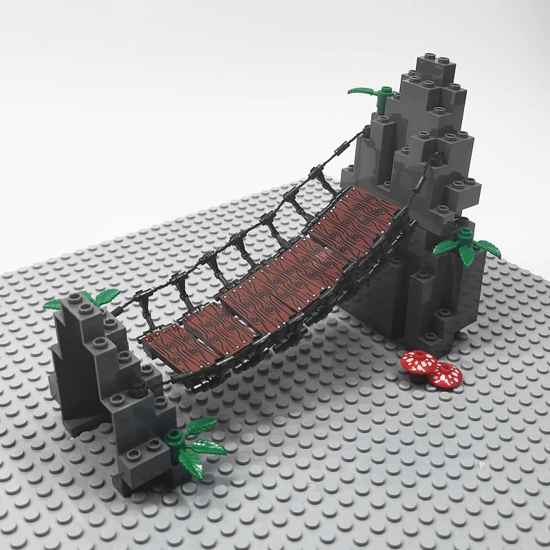 MOC Baustein-Modell Seilbrücke Baustein-Ornament Bedruckte Holzmaserung Kettenbrücke Kinderspielzeug – Detail 1