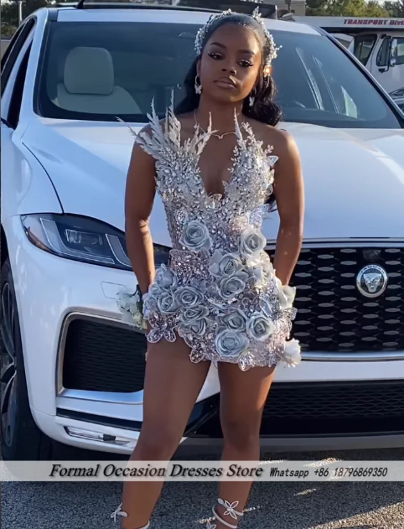 Short Prom Dresses For Girls 2026 Sleeveless Hand Made Flowers Sequins Diamonds Evening Birthday Gowns Gala Gown Customized view 5