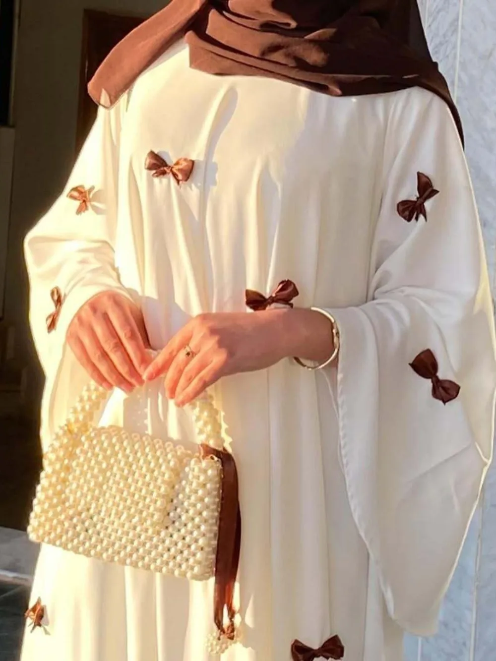 Sukienka damska Muzułmańska Abaja na Eid Arabska kokarda Rozkloszowany rękaw Długa szata Jalabiya Ramadan Dubaj Abayas Kaftan Vestidos Maroko Sukienki — zdjęcie 3