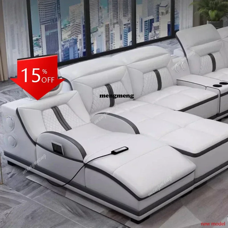 Asmt49Multifunction Modern Sofas Genuine Leather Minimalist Electric Apartment Living Room Sofas Massage Comfortable Muebles urn