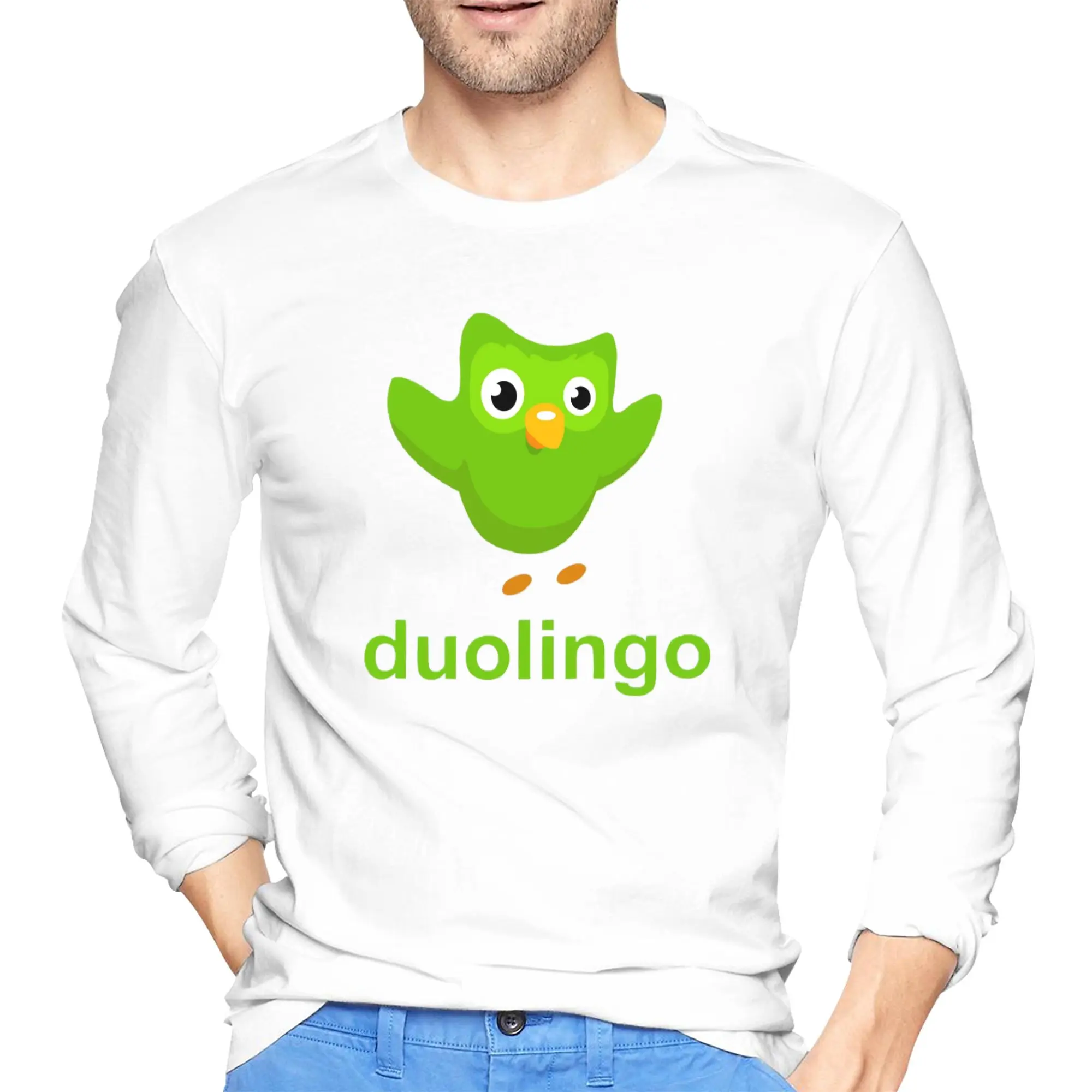 

Duolingo Owl Duo Мужская футболка с длинными рукавами Повседневные футболки с круглым вырезом Весенние и осенние мужские топы