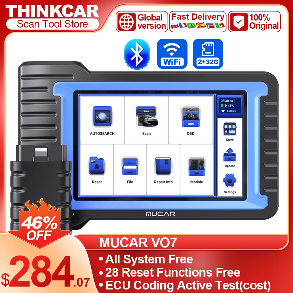 

MUCAR VO7 VO7S Car Scanner Diagnostic Tool Full Systems 28 Resets Scan Tool Bi-Directional Contorls ECU Coding Diagnost Scanner