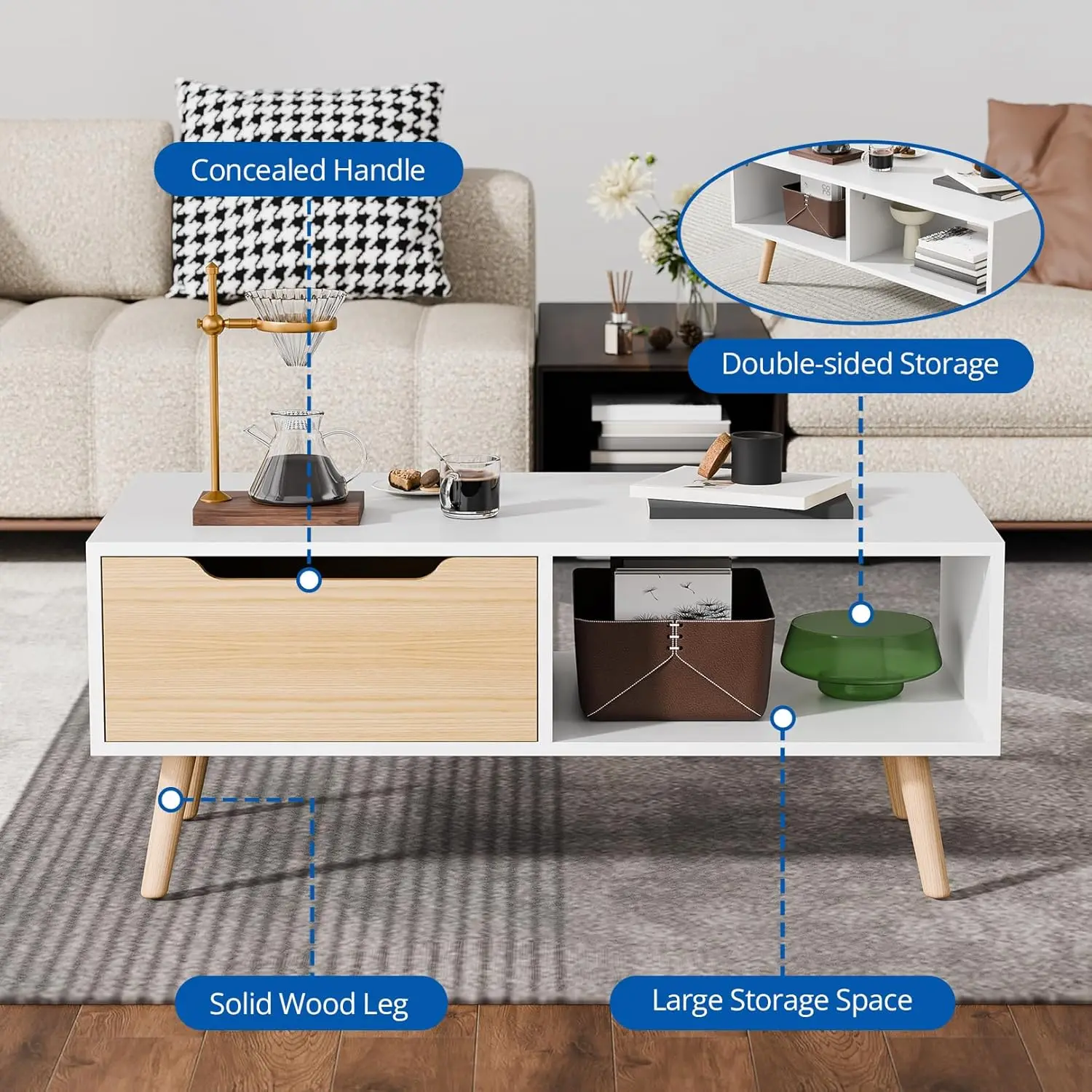 طاولة قهوة حديثة من كوزي كاسل، طاولة كوكتيل خشبية مع مساحة تخزين، طاولة مدخل بسيطة، طاولة قهوة حديثة في منتصف القرن f #3