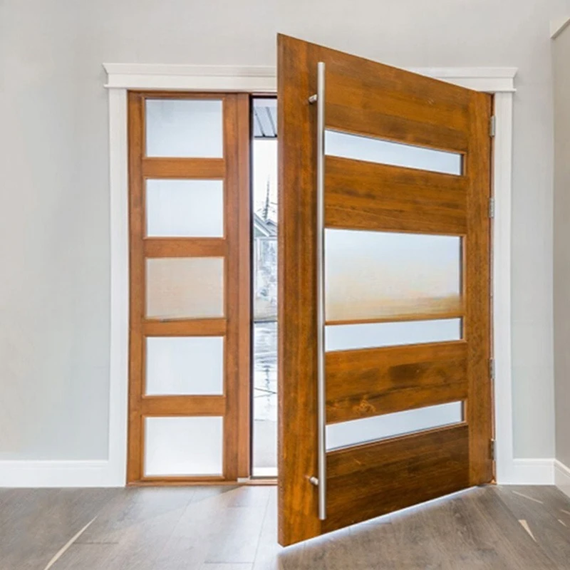 Solid wood rotating shaft door Rotating spring Wooden entrance door with glass off-axis door