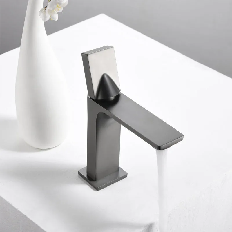 Black Brass Bathroom Tap Hot&Cold Water Mixer Vanity Basin Faucet Deck Mounted Washbasin Taps Single Handle Crane Gun Grey