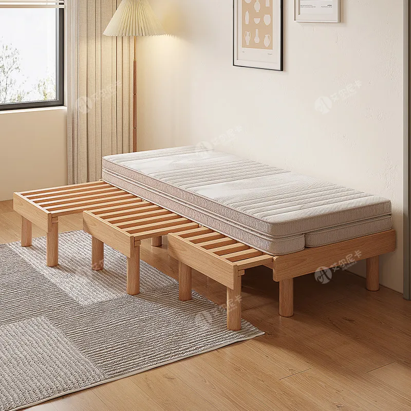 Solid wood pull-out retractable bed Small apartment can accommodate a single person 1 meter 2 folding bed that does not take up