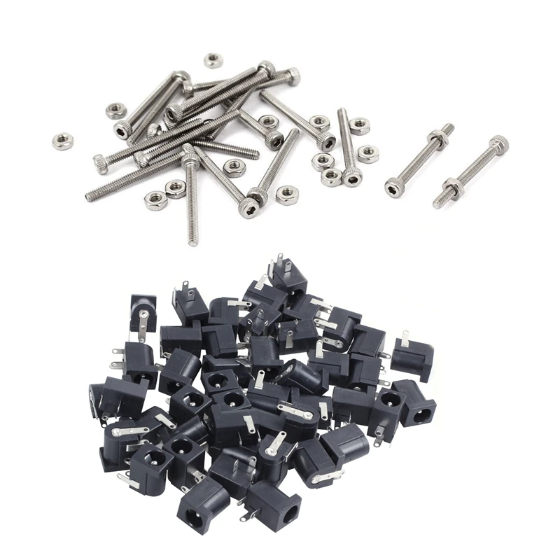 

45 Pcs DC Power Jack Socket 2.1Mm X 5.5Mm Barrel-Type PCB Mount DC-005 With M2 X 20Mm Long Hex Socket Knurled Cap Screws Bolts N