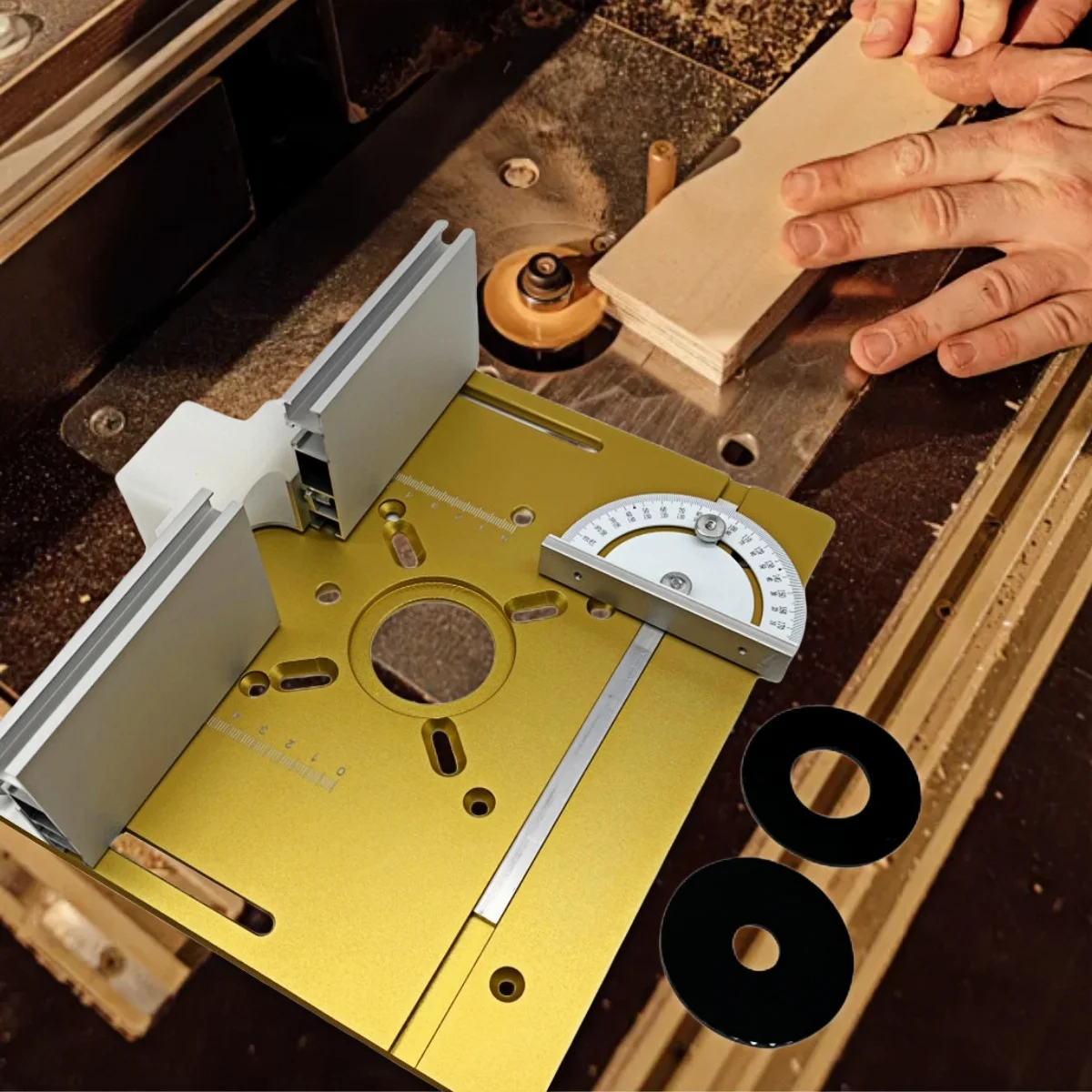 

Set of 3 Router Table Insert Plate Aluminum Alloy Wood Milling Flip Board Trimming Machine Engraving Auxiliary Woodworking Tool