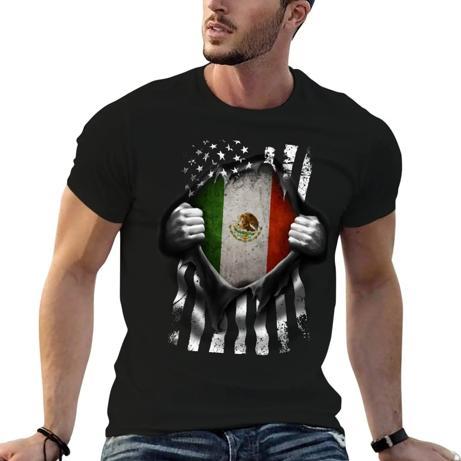 Mexican American Flag USA Mexico T-Shirt anime tshirt plain men t shirts high quality