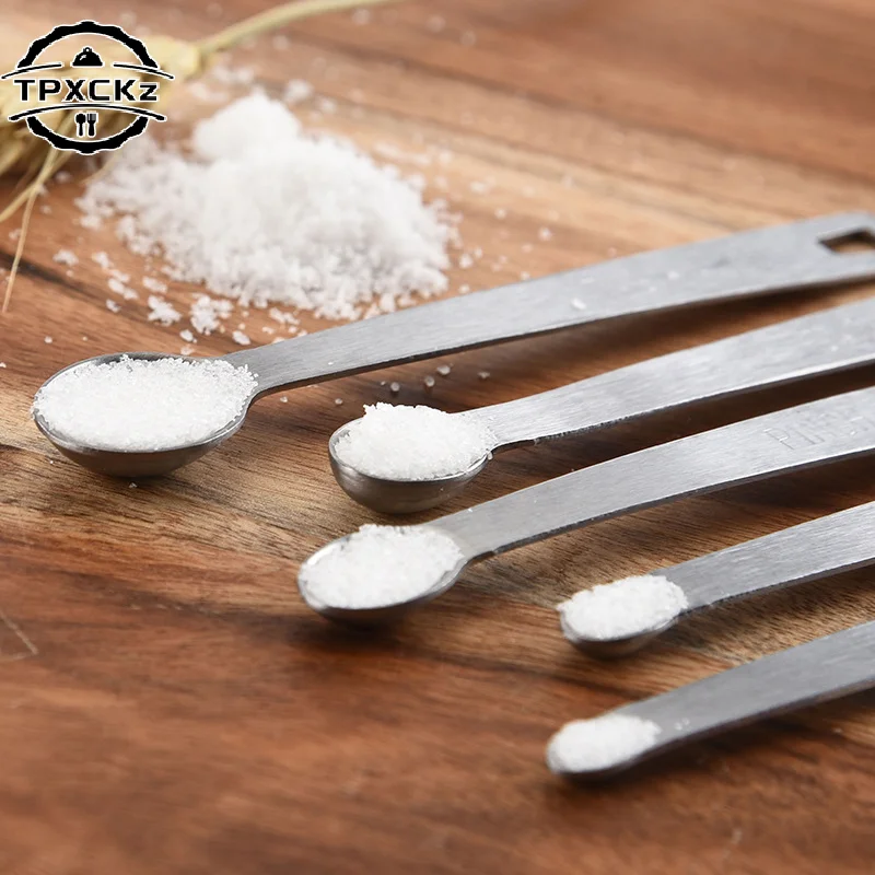 ❤ 5 قطعة/المجموعة قياس ملعقة الفولاذ المقاوم للصدأ القهوة التوابل ملعقة متعددة الحجم