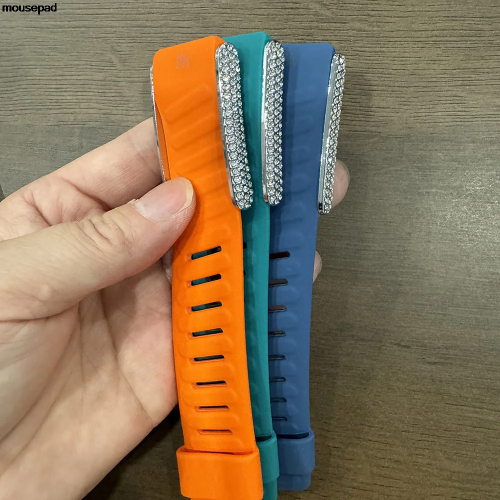 New Starlight Color Full Diamond Silver Metal U Frame Shiny Silicone Replacement Wristband Elastic Sports Strap For Whoop 5.0