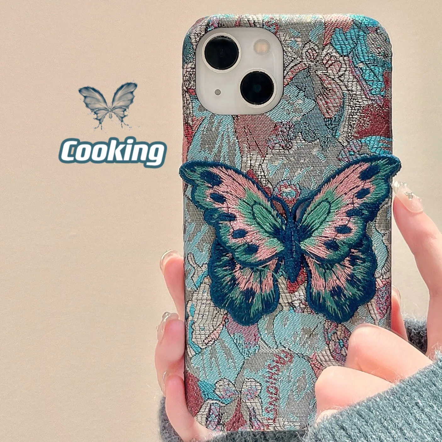 

Suitable for iPhone 15 Retro Embroidered Butterfly Phone Case 14promax 3D Premium 13 12pro Full Package 11 Protection Cover