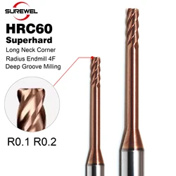 1-3mm 4 Flute Superhard Long Neck End Mill HRC60 Carbide CNC tool R0.1 R0.2 For Stainless Steel Deep Groove Milling Cutter