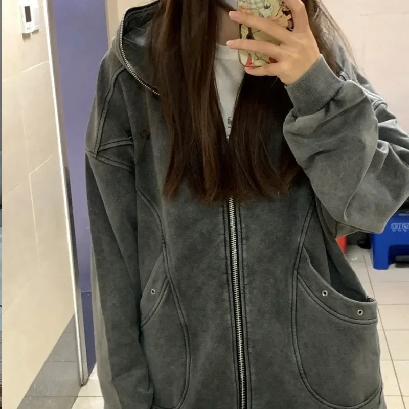 Autumn Winter Women Black Sweatshirts Streetwear Casual Korean Fashion Pullover Hoodies Vintage Gothic Coat Y2k Clothes Kpop