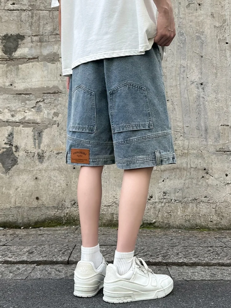 

Retro Waed Slim Fit Men's Denim orts Summer Thin Wide Leg Pants Youth Trendy Wear Resistant Straight Cut Loose Fit orts