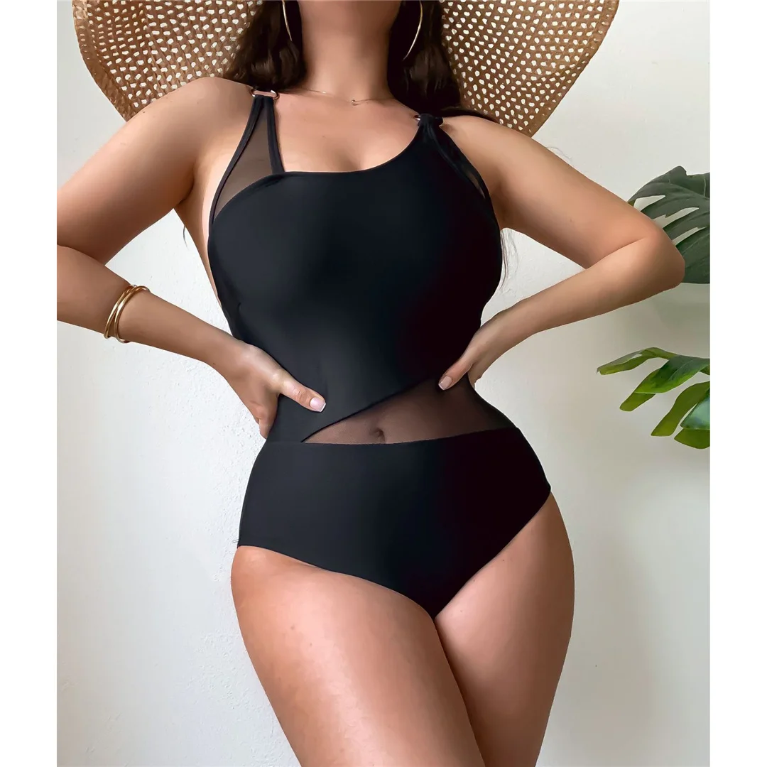 S - XL 2026 Einteiliger Badeanzug mit Mesh-Einsätzen, transparent, Damen-Bademode, durchsichtig, hoher Beinausschnitt, Badeanzug, Badebekleidung, Schwimmanzug V8529 – Detail 2