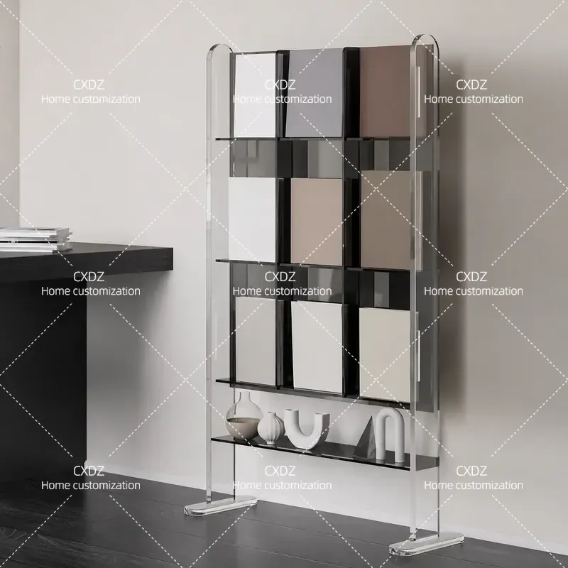 Acrylic Floor to Ceiling Transparent Bookshelf Living Room Display Rack Simple Magazine Newspaper CD Storage Shelf Light