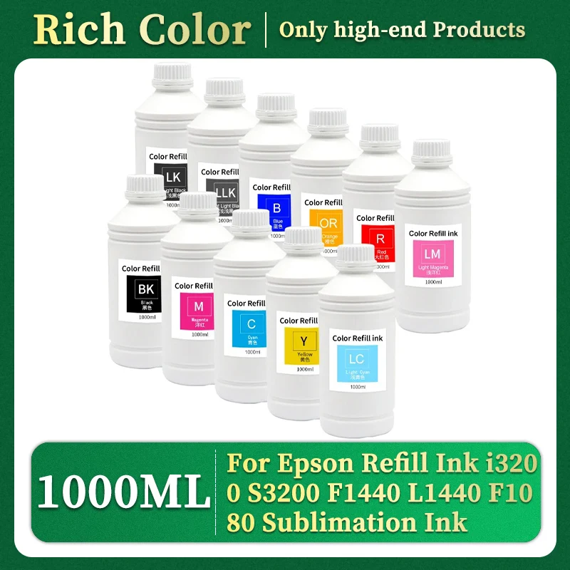 1000ml Sublimation Ink Compatible For Epson Refill Ink i3200 S3200 F1440 L1440 F1080 Print head Heat Transfer Kit Press T-Shirt