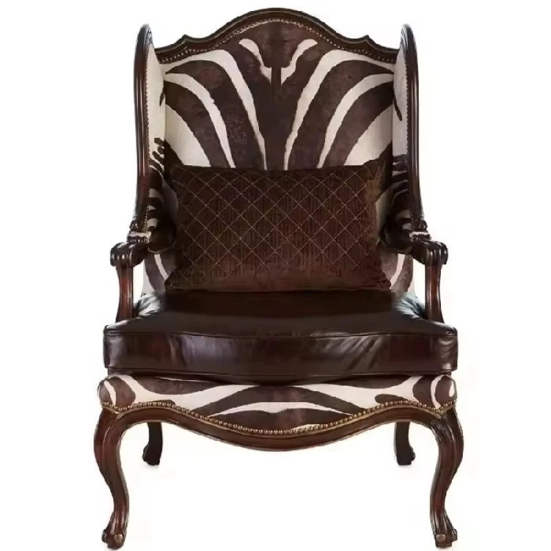 

Zebra leather single armchair, French wood grain decorative dining chair, suitable for casual living room