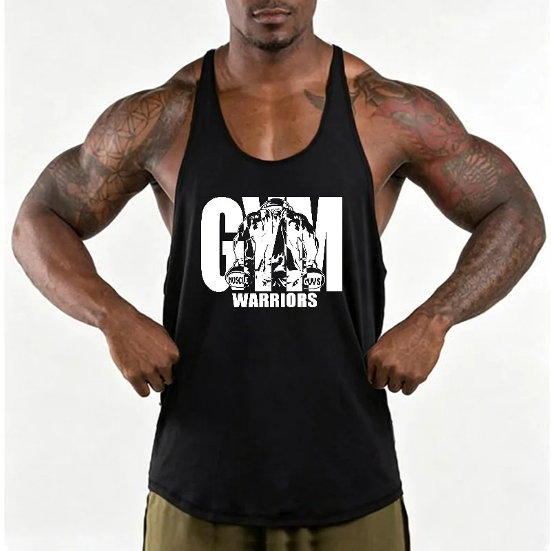 Men's Running Vests Y-Back Cotton Gym Warriors Tank Tops Bodybuilding Sleeveless Shirts Muscle Workout Fitness Stringer Singlets