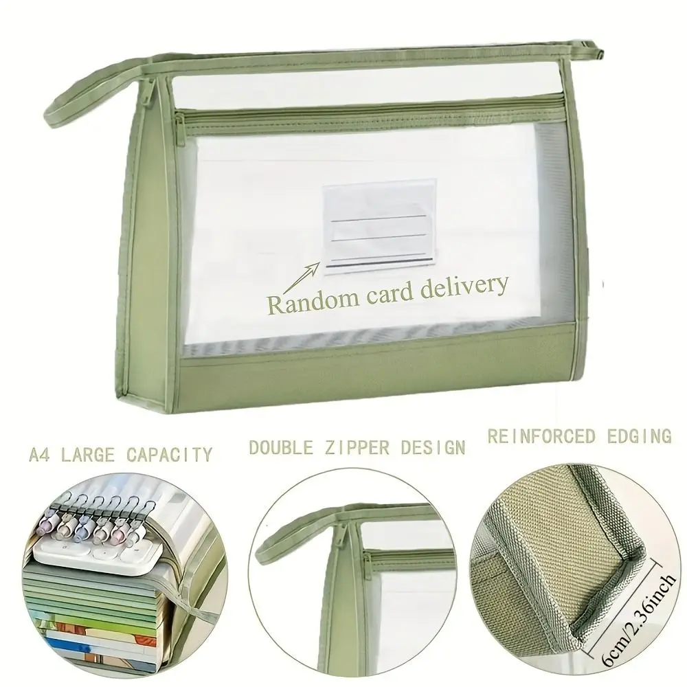 Thickened Design Large Capacity Mesh File Bag Double Layer Portable School Handheld Bag Transparent Subject File Bag Homework
